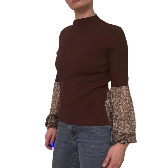 VERONICA BEARD MOON MIXED MEDIA RIBBED MOCK NECK SWEATER BLOUSE WOMEN SIZE M - Picture 5 of 14